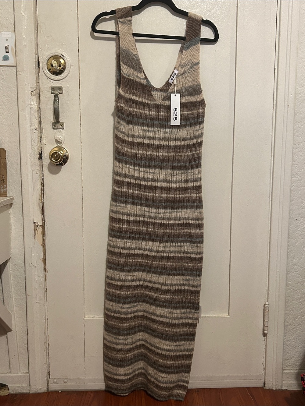 525 America Striped Knit Sleeveless Maxi Dress in Beige and Brown